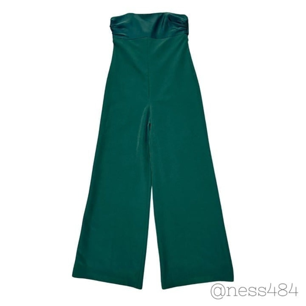 MILLY Brooke Strapless Wide Leg Jumpsuit Emerald Green Size 8 Made in USA NWT
